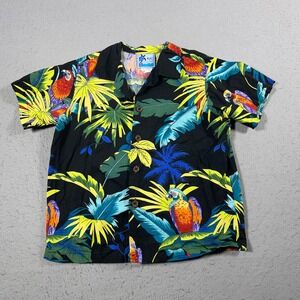 RJC Kids Hawaiian Shirt Boys Size 6 Black Parrot Tropical Aloha Made in USA